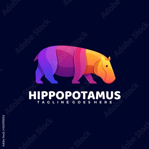 Vector Logo Illustration Hippo Gradient Colorful Style.