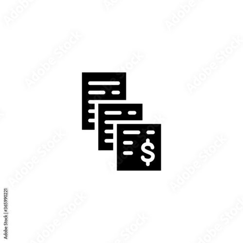Bill icon in black flat glyph, filled style isolated on white background © hilda