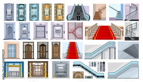 Staircase of escalator vector illustration on white background. Isolated cartoon set icon stairway. Vector cartoon set icon stair.