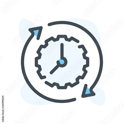 Productivity line icon. Efficiency color icon in line style. Rotating Arrows with Gear and Time vector illustration.