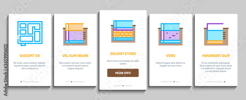 House Foundation Base Onboarding Mobile App Page Screen Vector. Concrete And Brick Building Foundation, Broken And Rickety Basement, Plan And Size Illustrations