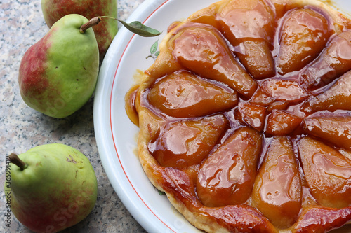delicious  pears tarte tatin details of caramelised surface
