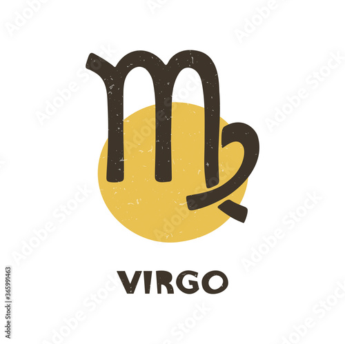 Cute virgo zodiac sign. Two-color astrology symbol with handwritten inscription on a transparent background. Vector shabby hand drawn illustration