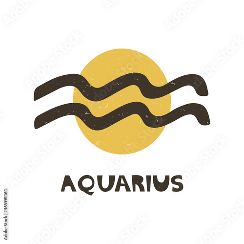 Cute aquarius zodiac sign. Two-color astrology symbol with handwritten inscription on a transparent background. Vector shabby hand drawn illustration