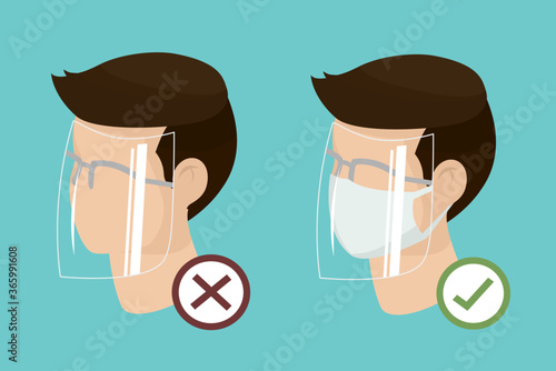 Man wear protective medical facial mask and glasses with face shield cartoon isometric design icon vector illustration. Infectious control and prevent corona virus, covid-19 pandemic concept.