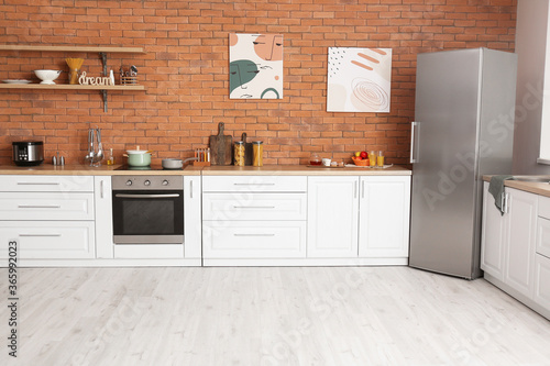 Interior of kitchen with modern appliances