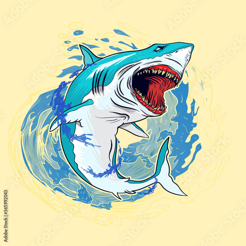 illustration of shark with splashes of water