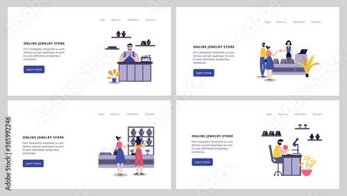 Set of website banners for online jewelry stores flat vector illustration.