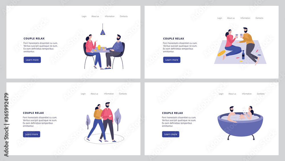 A set of landing page templates for romantic lovers activities.