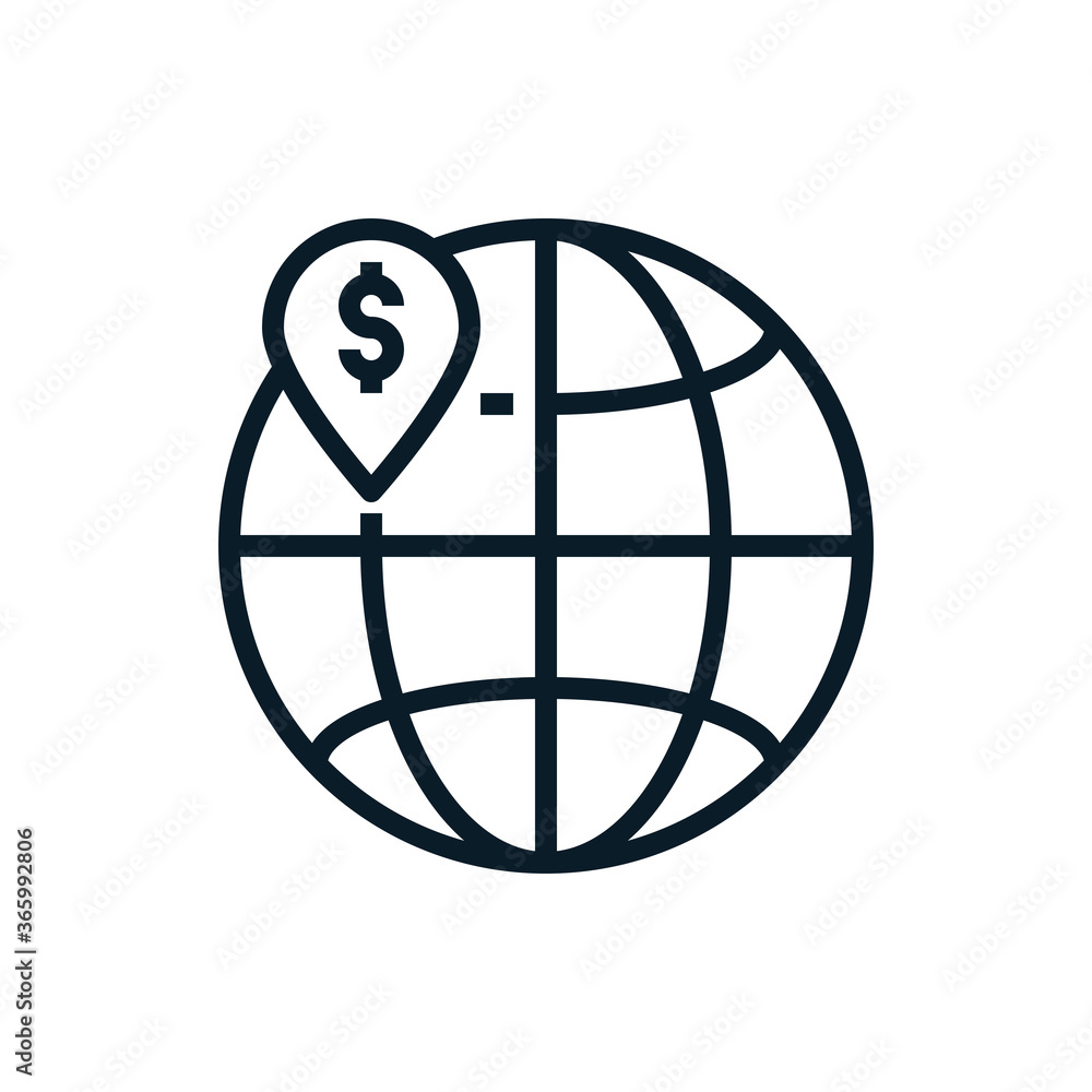 Globe with location money, location money business outline icons. Vector illustration. Editable stroke. Isolated icon suitable for web, infographics, interface and apps. Globe with location money, location money business outline icons. Vector illustration. Editable stroke. Isolated icon suitable for web, infographics, interface and apps.