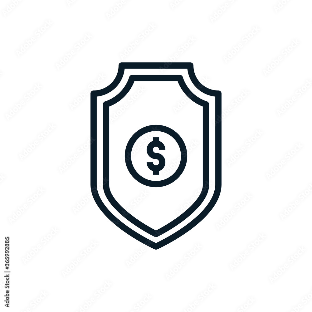 Shield with dollar sign, protection outline icons. Vector illustration. Editable stroke. Isolated icon suitable for web, infographics, interface and apps. Shield with dollar sign, protection outline icons. Vector illustration. Editable stroke. Isolated icon suitable for web, infographics, interface and apps.