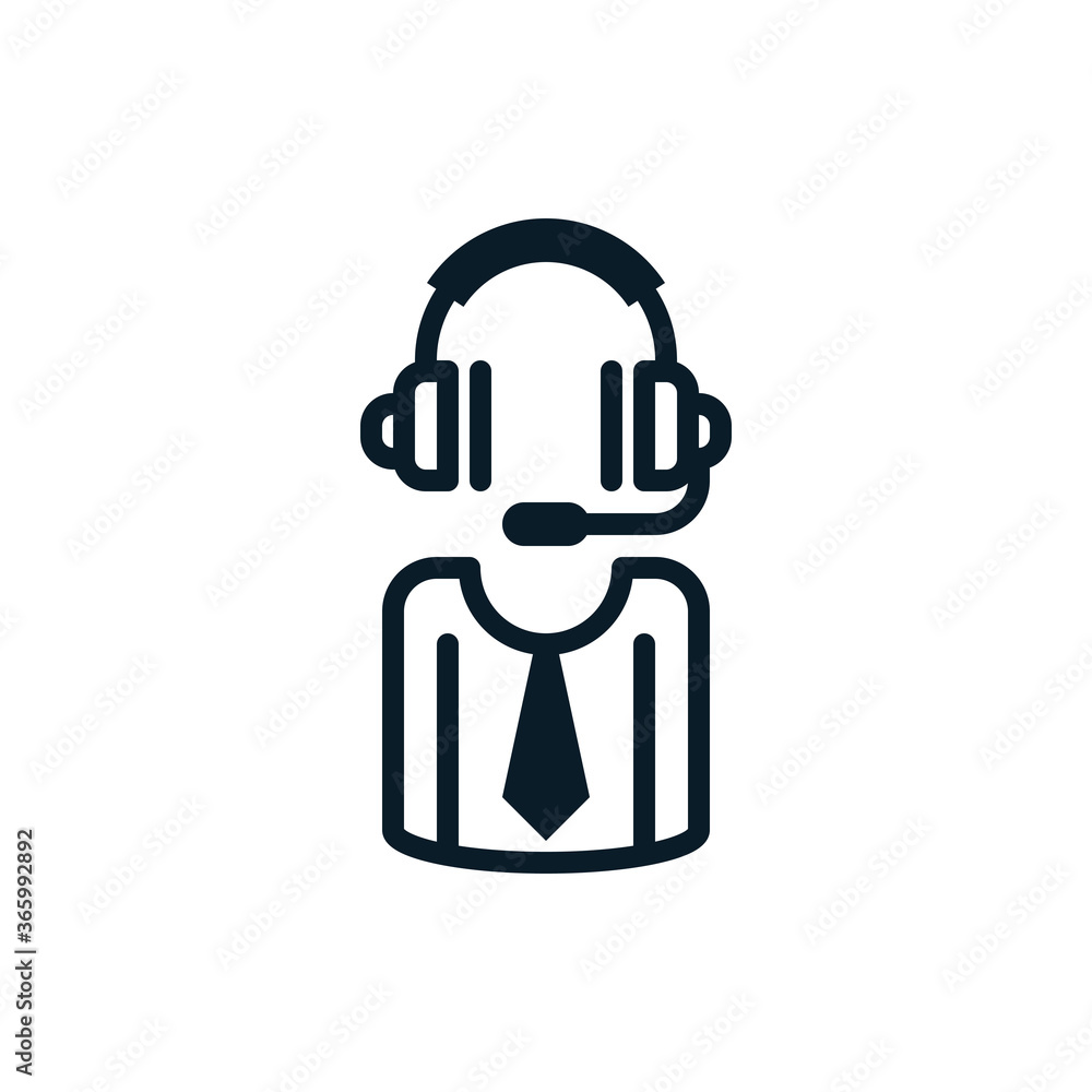 People wearing headphones, customer service, call center, operator outline icons. Vector illustration. Editable stroke. Isolated icon suitable for web, infographics, interface and apps.