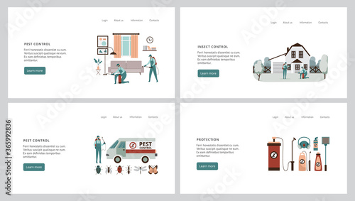 Set of web interface banners for pest control service flat vector illustration.
