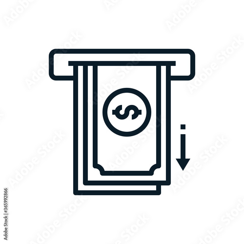 Withdraw money from ATM slot outline icons. Vector illustration. Editable stroke. Isolated icon suitable for web, infographics, interface and apps.