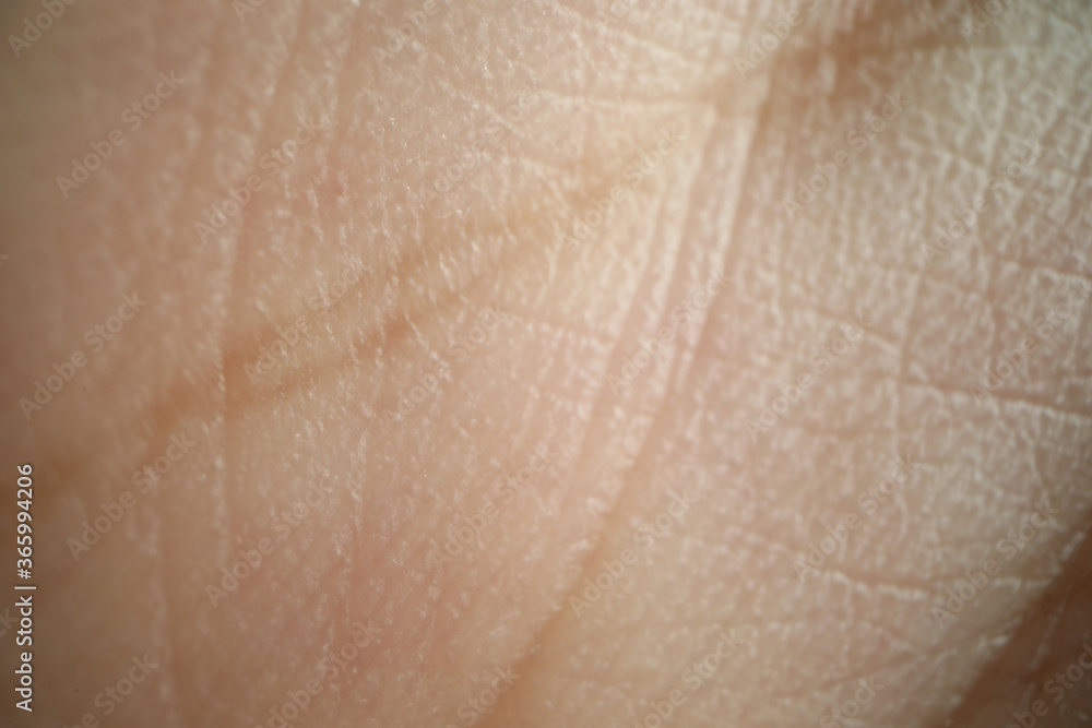 Close up of person hand texture upwords to camera with individual life fate lines and stamp Close up of person hand texture upwords to camera with individual life fate lines and stamp
