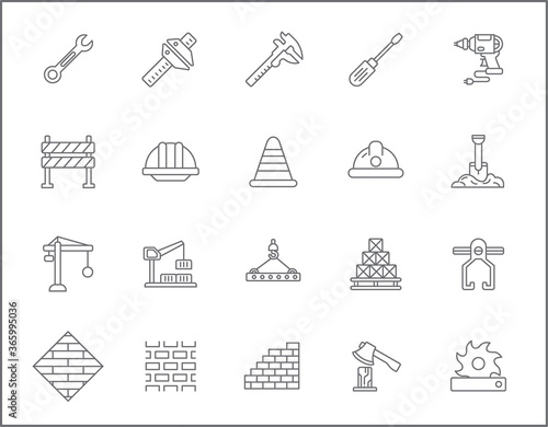 Set of labor day and construction icons line style. It contains such Icons as industrial equipment, industry, tools, engineering, machinery, working, work, project and other. 