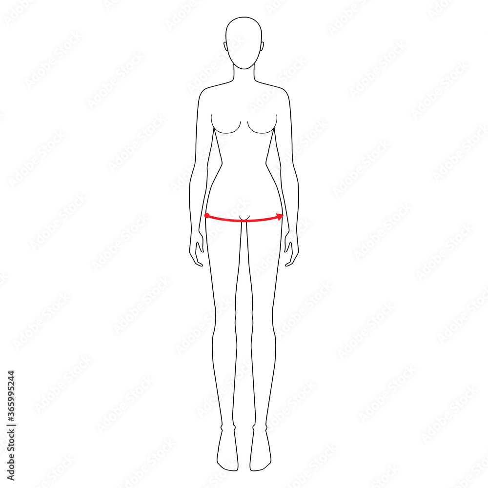 Women to do hip measurement fashion Illustration for size chart. 7.5 head size girl for site or online shop. Human body infographic template for clothes. Women to do hip measurement fashion Illustration for size chart. 7.5 head size girl for site or online shop. Human body infographic template for clothes.