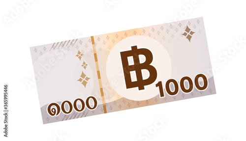 1,000 baht thai banknote money, thai currency one thousand THB concept, bank note money thailand baht for business and finance icon, paper money isolated on white background