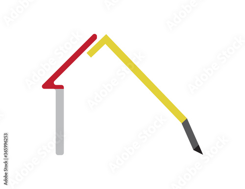 Homeschooling icon - house and pencil on White background