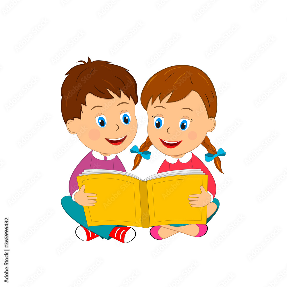 kids, boy and girl reading book,illustration,vector kids, boy and girl reading book,illustration,vector