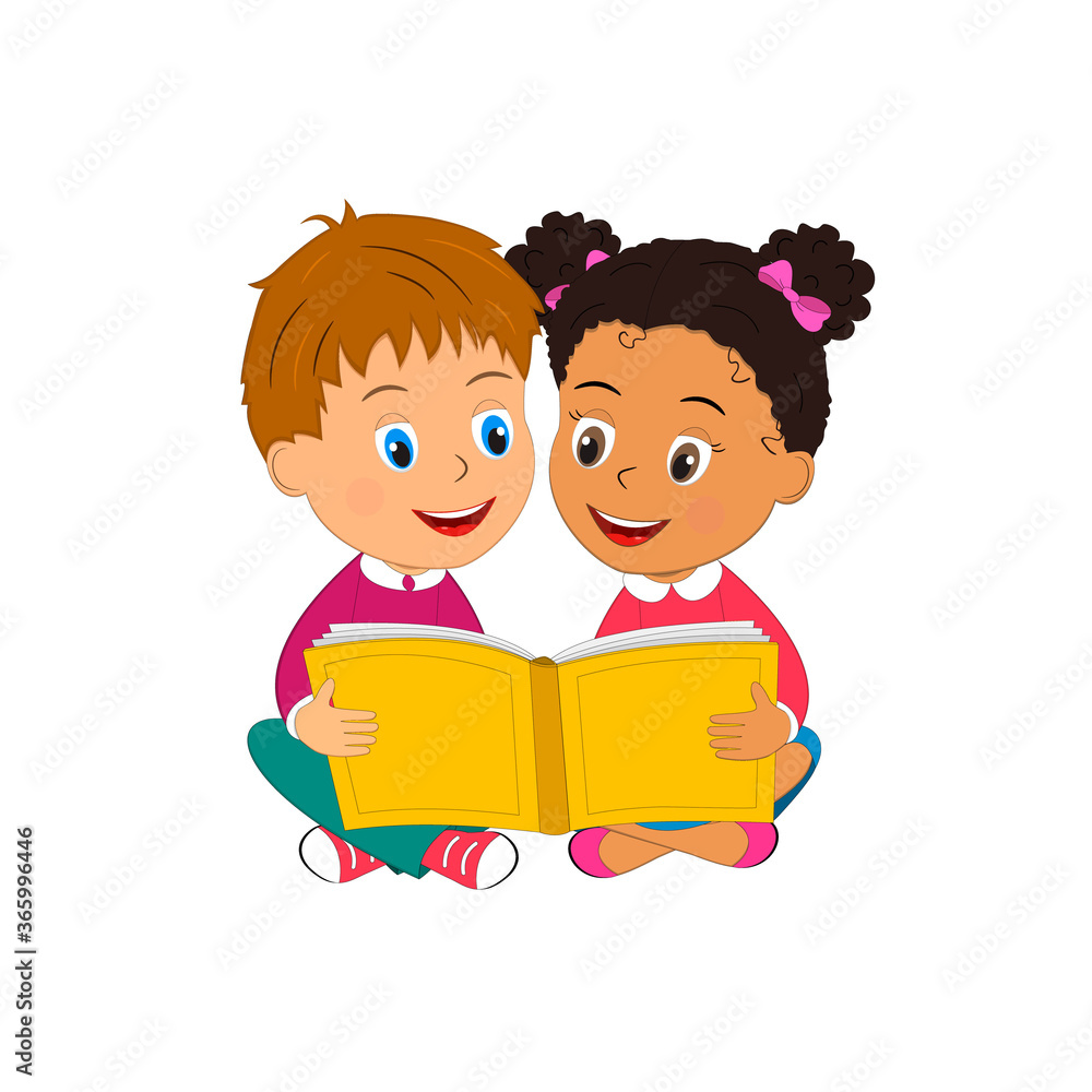 kids, boy and girl reading book,illustration,vector kids, boy and girl reading book,illustration,vector