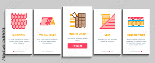 Roof Housetop Material Onboarding Mobile App Page Screen Vector. House Roof Waterproof And Temperature Heat Resistant Construction, Repair And Installation Illustrations