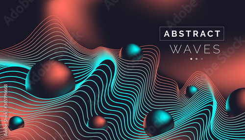abstract futuristic background banner design with 3d spheres dynamic waves