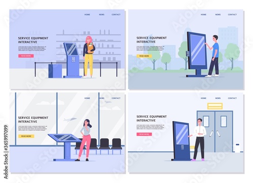 Set of web pages for service interactive equipment flat vector illustration.