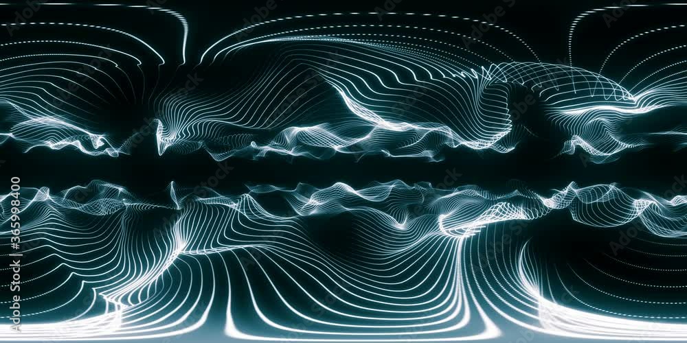 Neon strings wave visual effects for 360 VR video.(loopable)