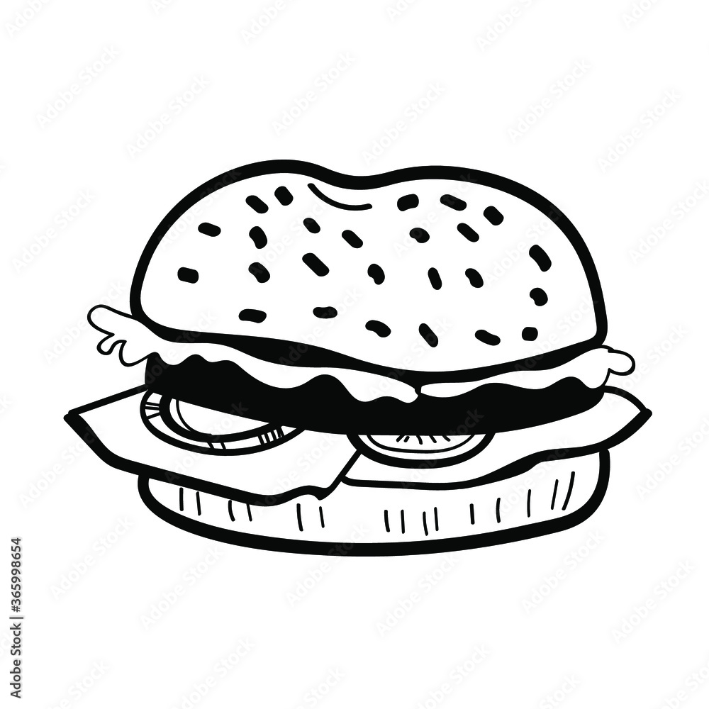 Vector illustration element with humburger in doodle style. Hand drawn food. Icon, symbol, logo. barbecue. Vector illustration element with humburger in doodle style. Hand drawn food. Icon, symbol, logo. barbecue.