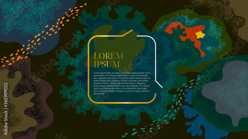 Abstract art pattern inspired by colorful coral reef on dark background