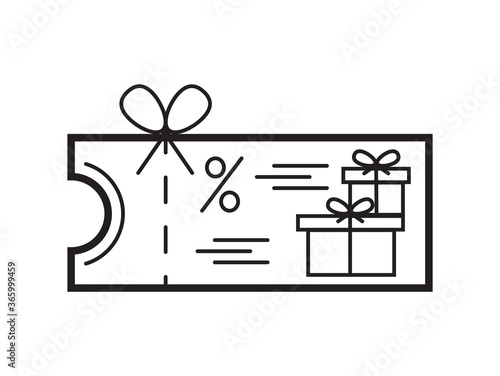 Voucher gift icon vector in simple outline style. Sign of the gift boxes on discount card. Online donation illustration. The online store distributes prizes. Sale voucher