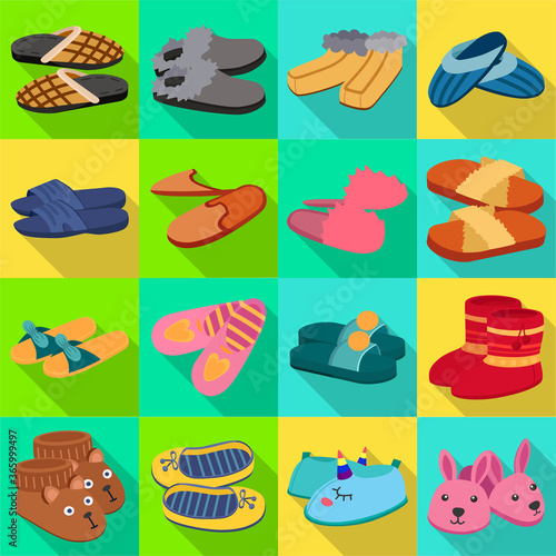 House slipper flat vector set icon. Isolated flat icon slipper and shoes.Vector illustration summer and spa shoe.