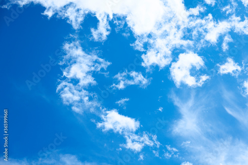 blue summer sky with bright white and light clouds