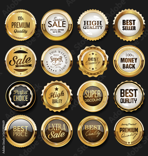 Golden badge and labels retro vintage collection