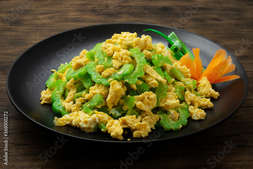 Bitter Gourd Stir Fried with Eggs (Bitter Melon) cooked easy dish with Healthy Benefits Asian Food