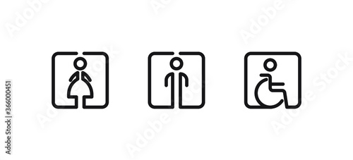 Men, women and disabled restroom toilet vector signs set.