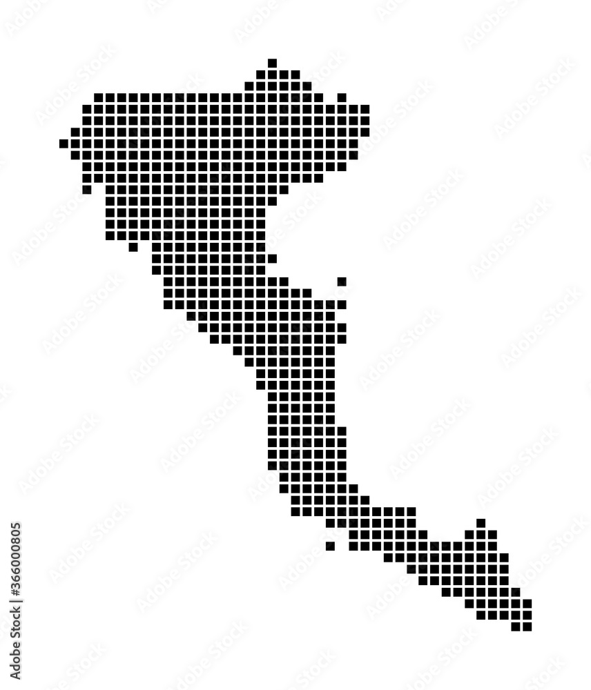 Corfu map. Map of Corfu in dotted style. Borders of the island filled with rectangles for your design. Vector illustration.