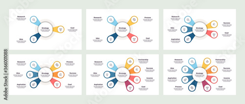 Business infographic. Organization chart with 3, 4, 5, 6, 7, 8 options. Vector template.