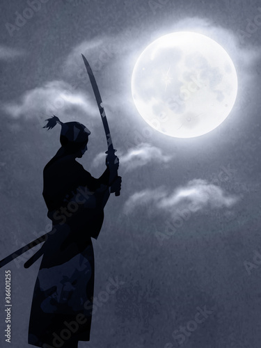 Photo A Japanese Samurai Under The Moonlight