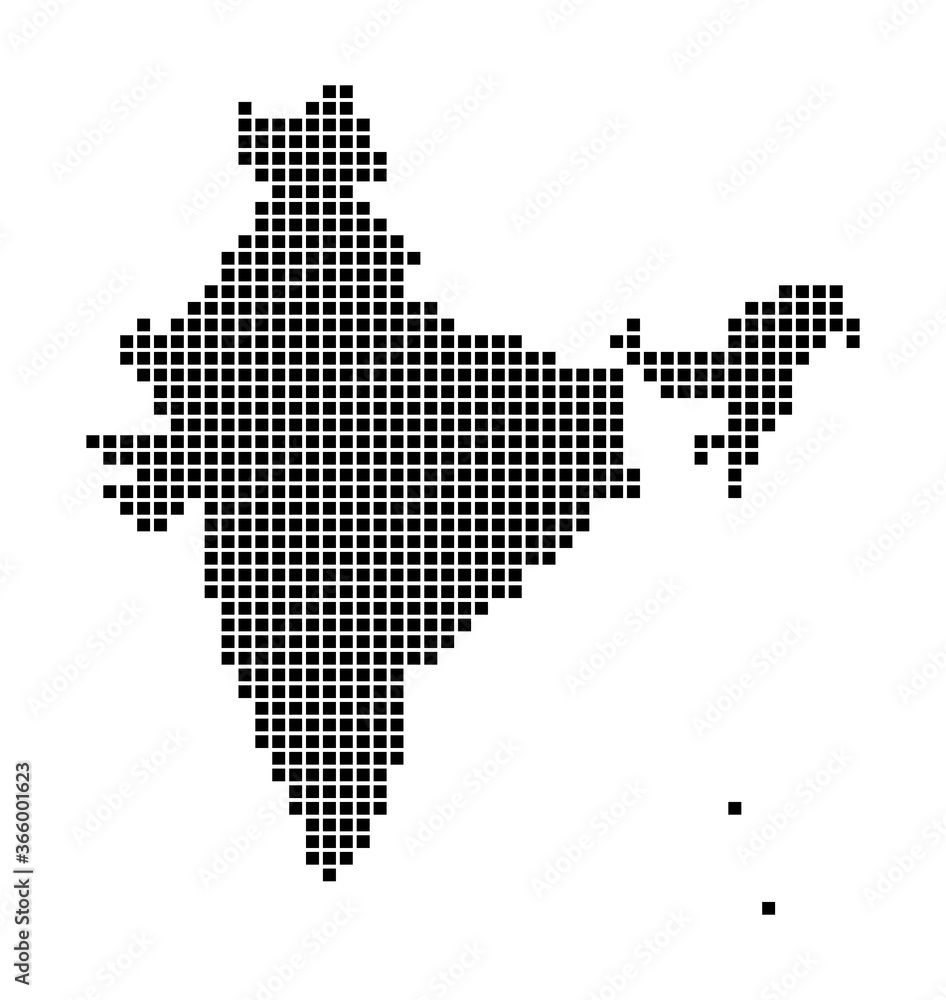 India map. Map of India in dotted style. Borders of the country filled with rectangles for your design. Vector illustration.