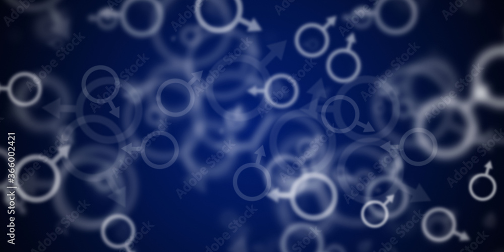 Abstract dark blue background with flying male symbols