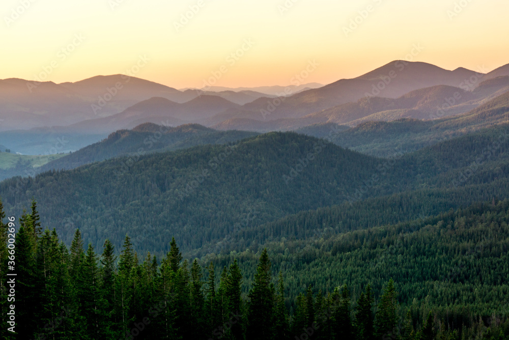 Sunrise over Carpathian mountains