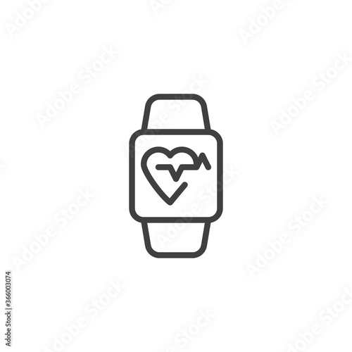 Fitness tracker wristband line icon. linear style sign for mobile concept and web design. Sport Watch with heartbeat rate outline vector icon. Symbol, logo illustration. Vector graphics