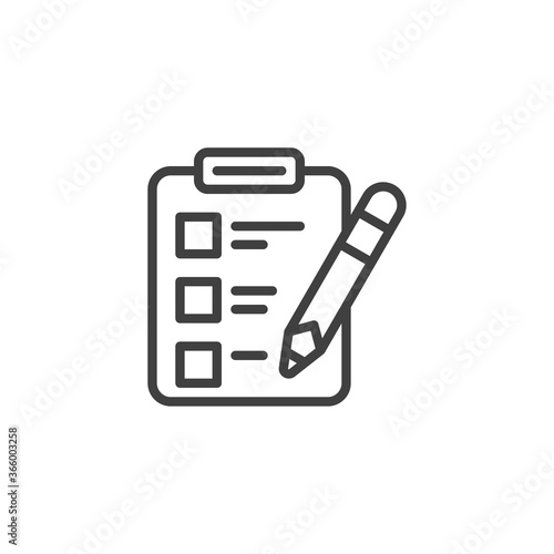 Diet planning line icon. linear style sign for mobile concept and web design. Clipboard with checklist and pencil outline vector icon. Symbol, logo illustration. Vector graphics