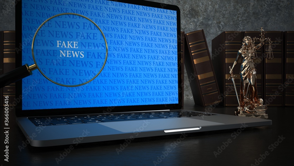 Fake News Notebook Loupe Lady Justice Statue Stock Illustration | Adobe ...