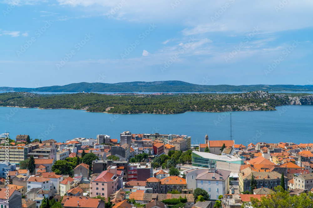 Panoramic view from the top of Barone Fortress in Sibenik, Dalmatia, Croatia