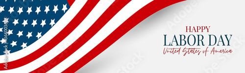 Labor Day banner or header. USA national federal holiday design. American flag background. Realistic vector illustration.