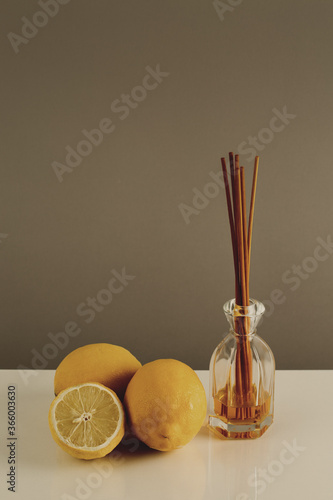 still life lemons with incense