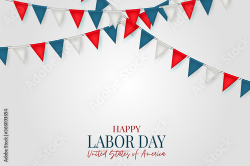 Labor Day greeting card. USA national holiday. Blue, red, and white bunting flags. vector illustration with lettering.
